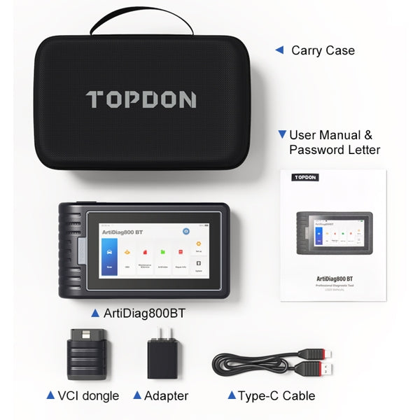 GT-AD123 - Topdon ArtiDiag800 BT 2 – 2025 V2.0 OBD2 Scanner