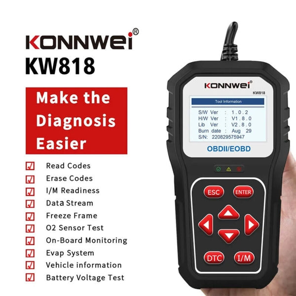 GT-KW818 - Konnwei Car Diagnostics Scanner OBD2 Petrol