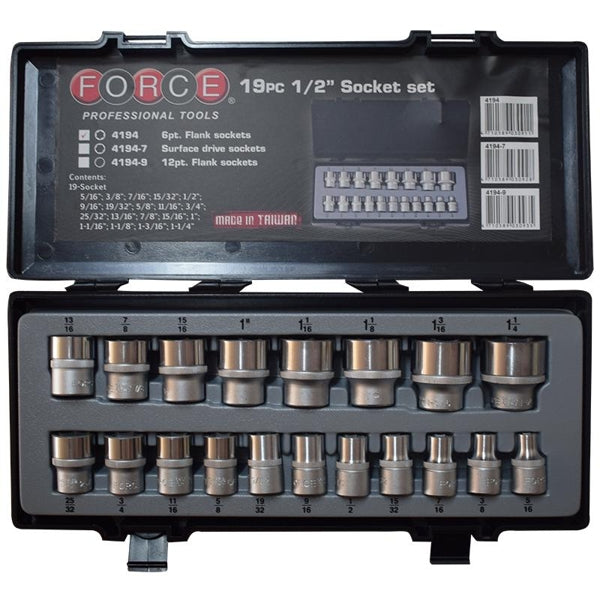 FO-4194-9 - Force 1/2'' 19Pc Bihex Chrome Socket Set