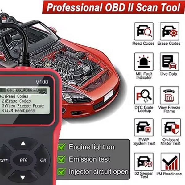 GT-V100 - OBD2 Code Reader – Universal Car Diagnostic Scanner – Garage ...